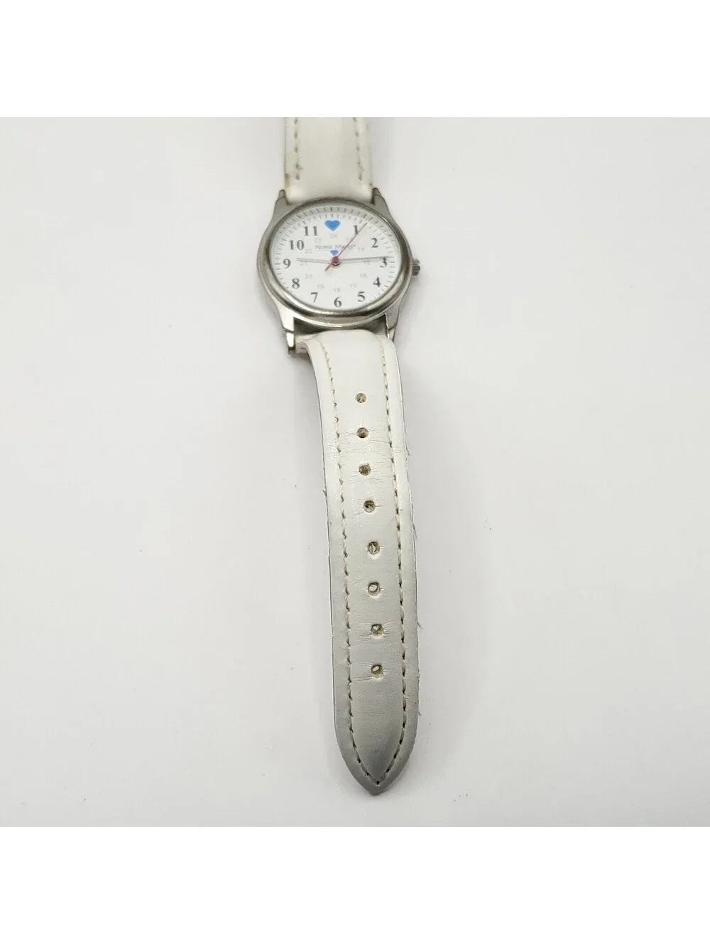 Nurse Mates White 24hr Dial 31mm Quartz Womens White Leather Band New Battery